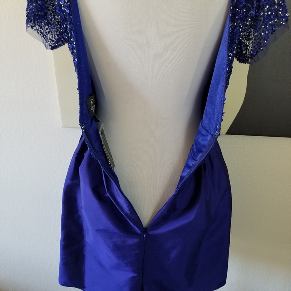Adrianna Papell Blue Silver Sequin Dress 14 - Picture 4 of 8